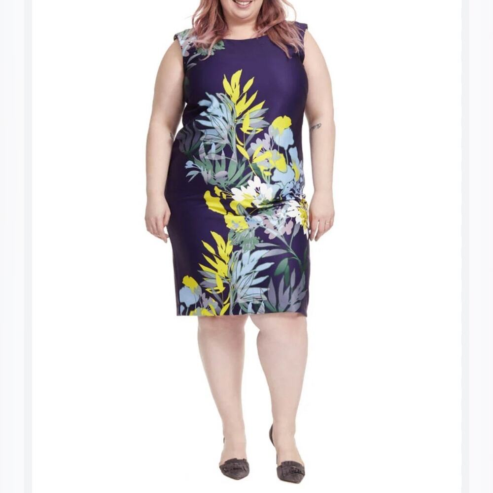 GABBY SKYE Exotic Leaf Print Navy Blue Bodycon Dress In Women’s Size 12